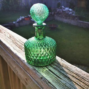 Vintage Emerald Green Decanter Bottle with Stopper